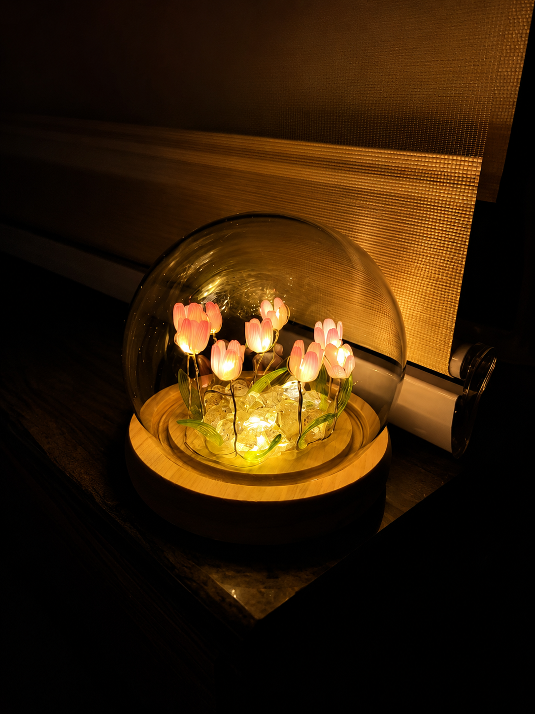Tulip Glass Dome Night Lamp | Handcrafted LED Floral Terrarium Light with Warm Amber Glow | Birthday Gift for Women, Mom, Wife