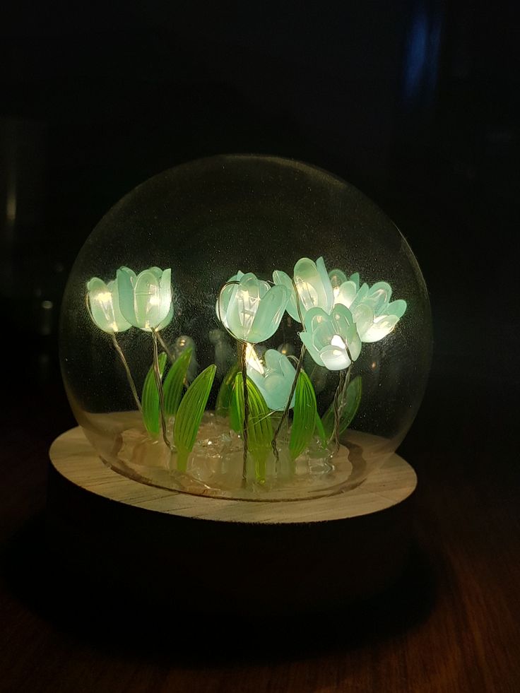 Tulip Glass Dome Night Lamp | Handcrafted LED Floral Terrarium Light with Warm Amber Glow | Birthday Gift for Women, Mom, Wife